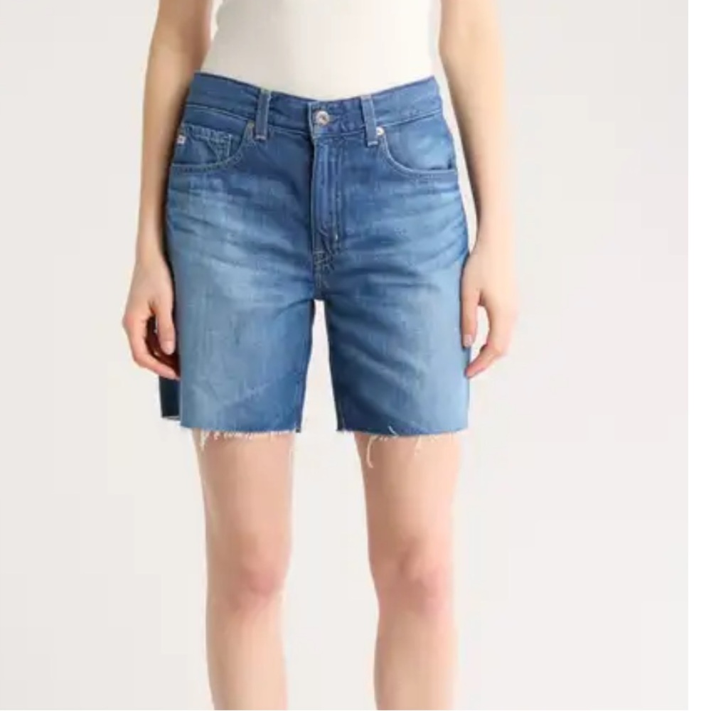 AG Ex-Boyfriend Raw Hem Denim Bermuda Shorts